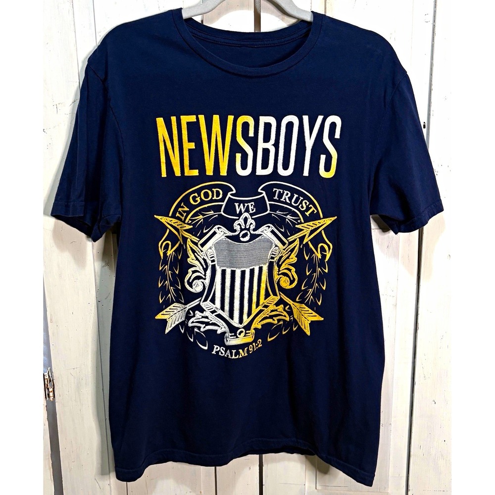 NEWSBOYS In God We Trust Psalm 91:2 Religious Graphic T-Shirt Mens L Blue